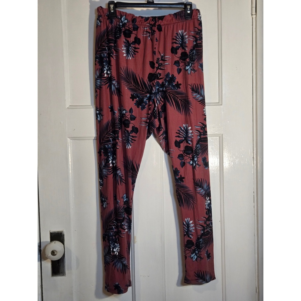 Rue+ Women Plus 2X Tropical Floral Palm Print Leggings Mauve Pink Stretch